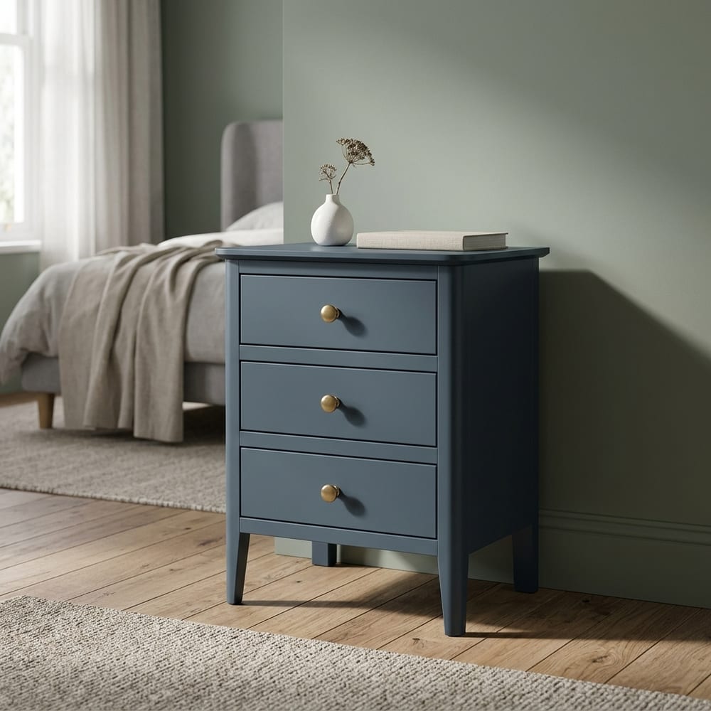 Kingsbridge Blue 3 Drawer Bedside Table | Assembled | Clearance