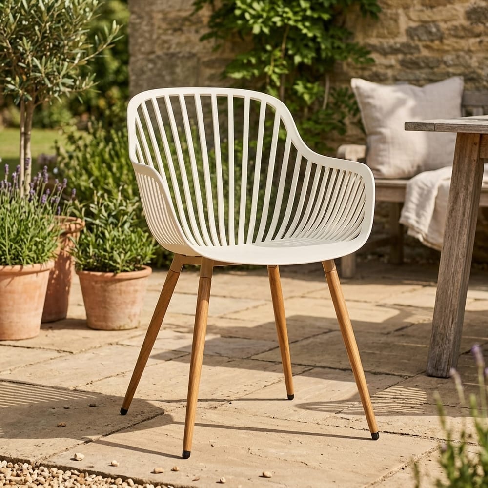 Grove White Pair of Sunray Bistro Arm Chairs | Wood Effect Legs