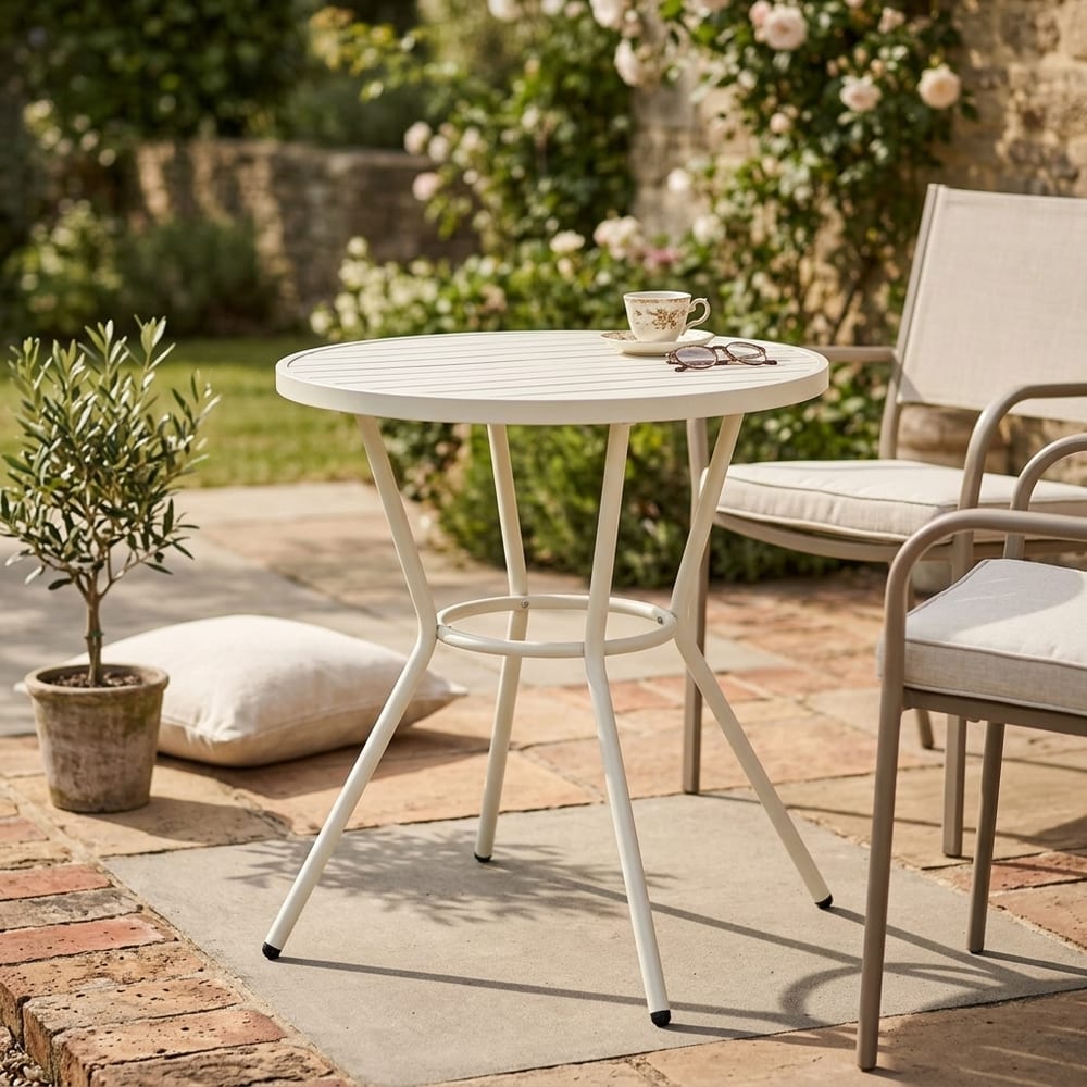 Grove White 3 Piece Bistro Garden Set | Pair of Lattice Armchairs & Round Plastic Table