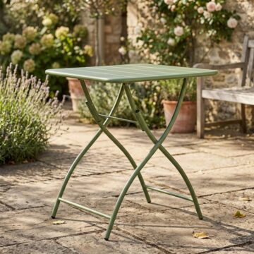 Grove Green 3 Piece Bistro Garden Set | Pair of Lattice Armchairs & Square Metal Folding Table