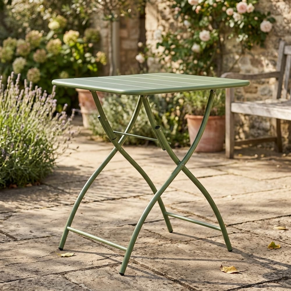 Grove Green 3 Piece Bistro Garden Set | Pair of Lattice Armchairs & Square Metal Folding Table