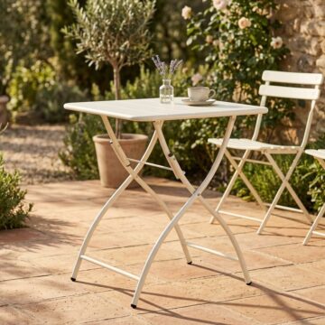 Grove White 3 Piece Bistro Garden Set | Pair of Lattice Armchairs & Square Metal Folding Table