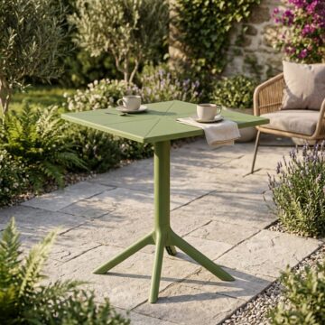 Grove Green 3 Piece Bistro Garden Set | Pair of Rope Back Armchairs & Square Plastic Table