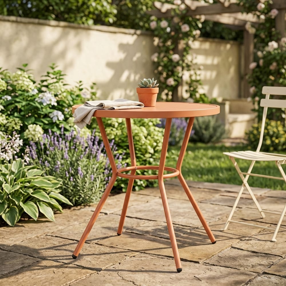 Grove Terracotta 3 Piece Bistro Garden Set | Pair of Rope Back Armchairs & Round Plastic Table