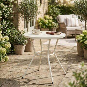 Grove White 3 Piece Bistro Garden Set | Pair of Rope Back Armchairs & Round Plastic Table
