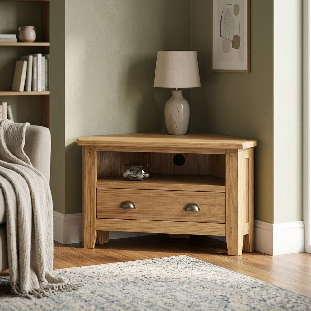 Penrith Oak 1 Drawer Corner TV Unit 90cm | Assembled