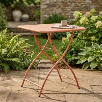 Grove Terracotta 3 Piece Bistro Garden Set | Pair of Rope Back Armchairs & Square Metal Folding Table