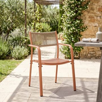 Grove Terracotta Pair of Rope Back Bistro Metal Arm Chairs