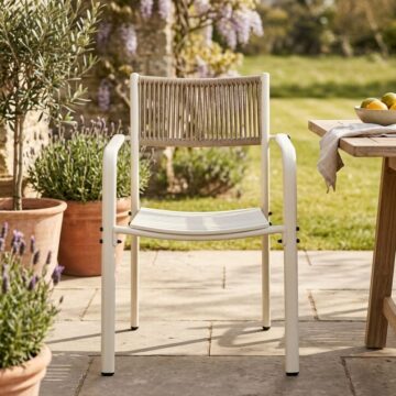 Grove White Pair of Rope Back Bistro Metal Arm Chairs