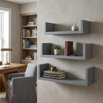 Linden Matt Grey Set of 3 Floating "U" Shape Wall Shelf Kit