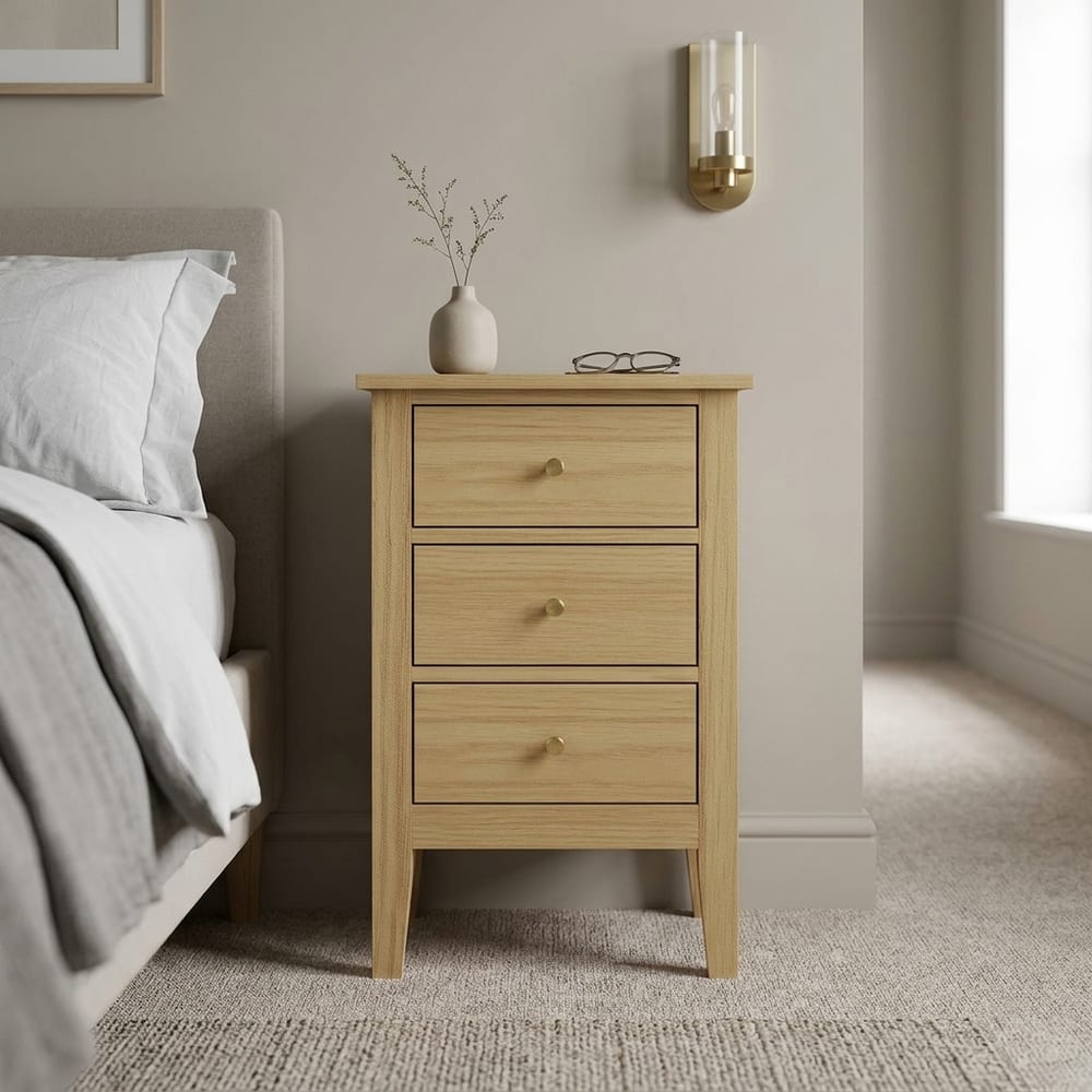 Fernley 3 Drawer Bedside Cabinet | Light Oak Finish