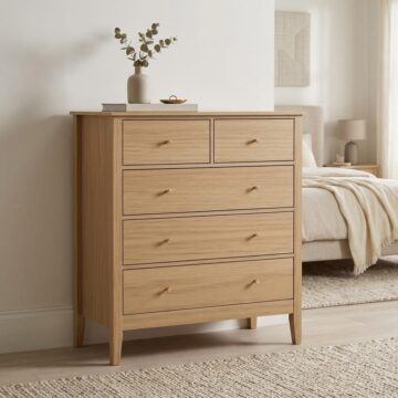 Fernley 2 over 3 Wide Chest of Drawers | Light Oak Finish