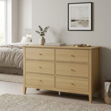 Fernley Double Wide 6 Drawer Chest | Light Oak Finish
