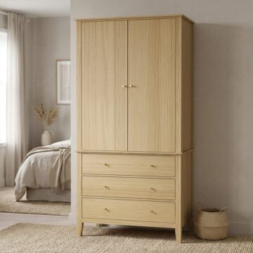 Fernley 2 Door Wardrobe with Drawers | Light Oak Finish