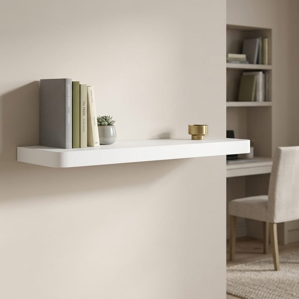 Studio Lounge Matt White Shelf Kit 80cm Wide Floating Design With Rounded Corners