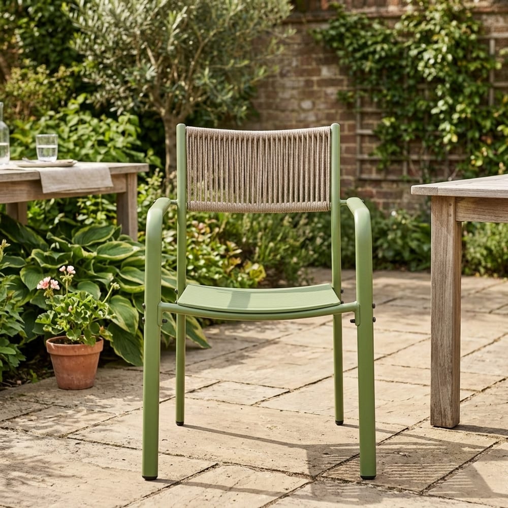 Grove Green Pair of Rope Back Bistro Metal Arm Chairs