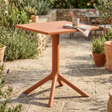 Grove Terracotta 3 Piece Bistro Garden Set | Pair of Rope Back Armchairs & Square Plastic Table