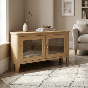 Denby Oak Corner TV Unit | Assembled | Clearance