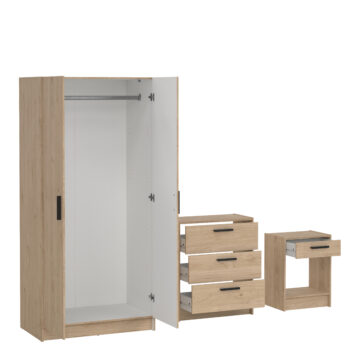 Escape 2 Door Wardrobe, 3 Drawer Chest and Nightstand | Jackson Hickory Oak Finish