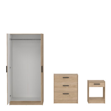 Escape 2 Door Wardrobe, 3 Drawer Chest and Nightstand | Jackson Hickory Oak Finish