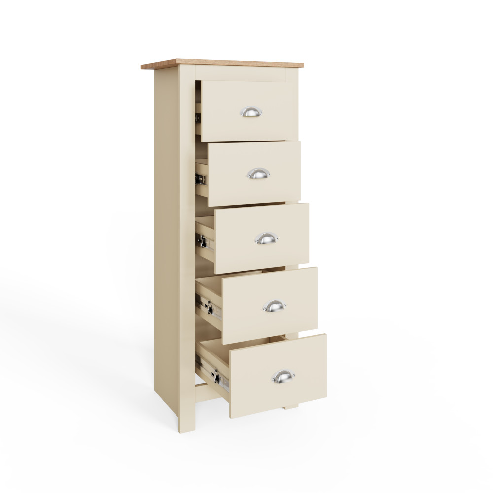 Fife Cream 5 Drawer Tall Boy Chest