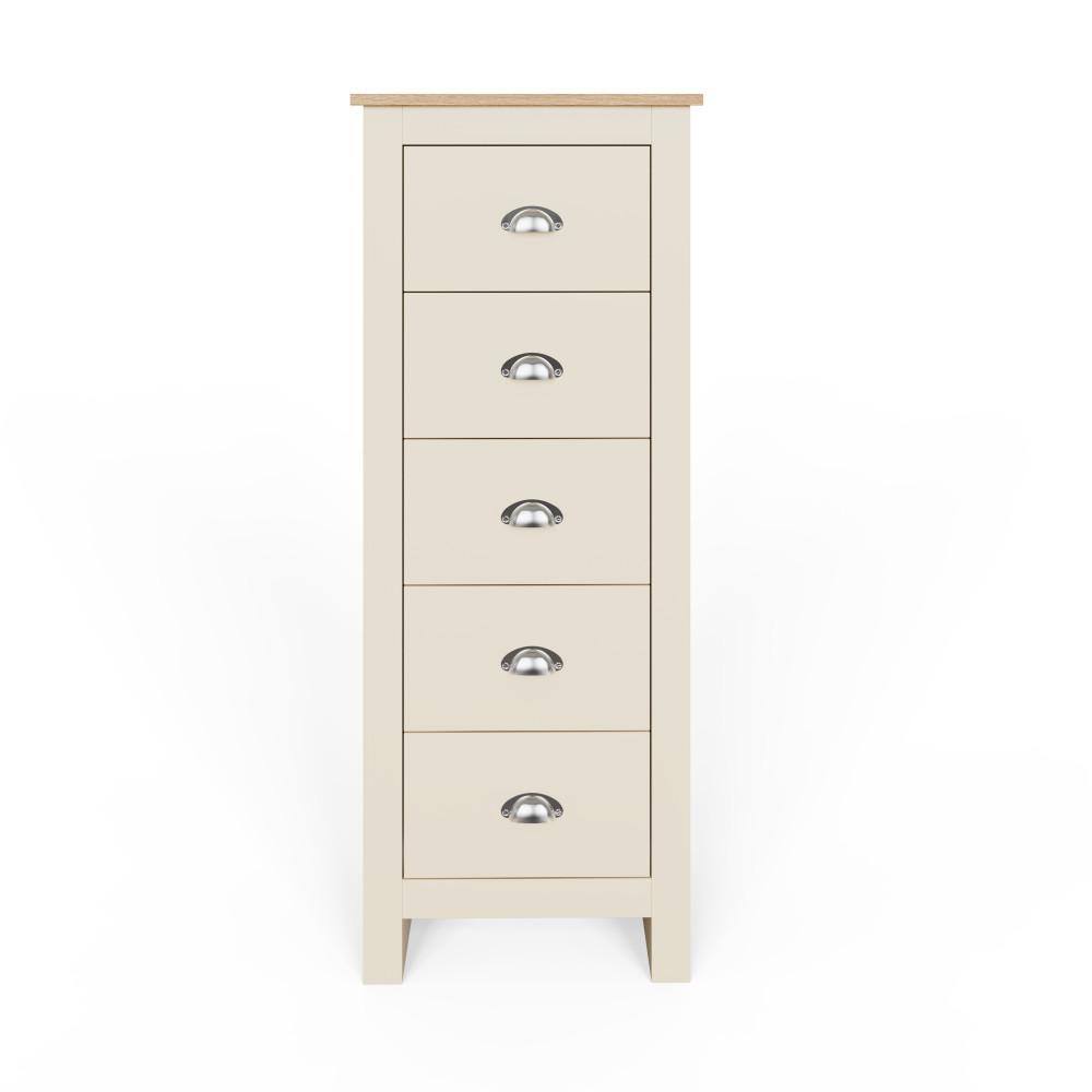 Fife Cream 5 Drawer Tall Boy Chest