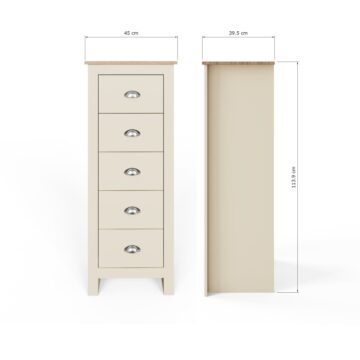 Fife Cream 5 Drawer Tall Boy Chest