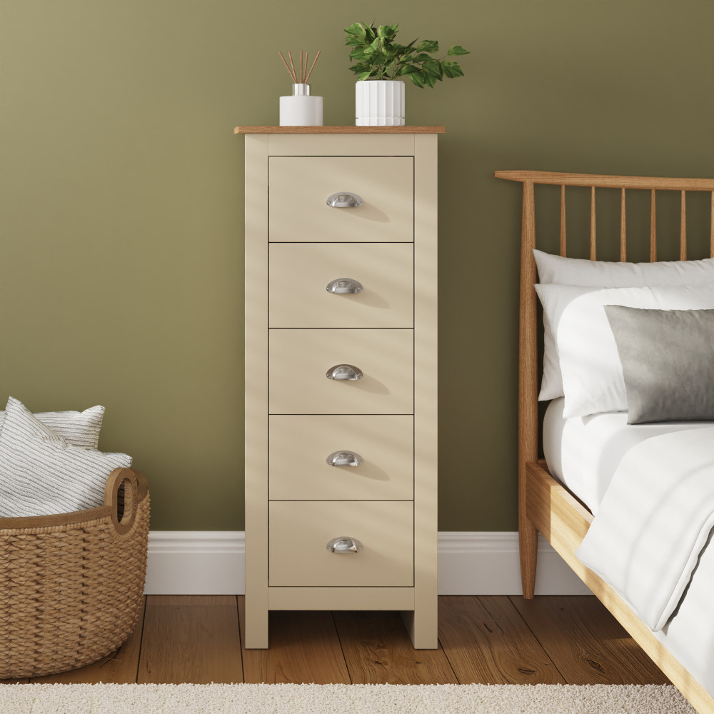 Fife Cream 5 Drawer Tall Boy Chest