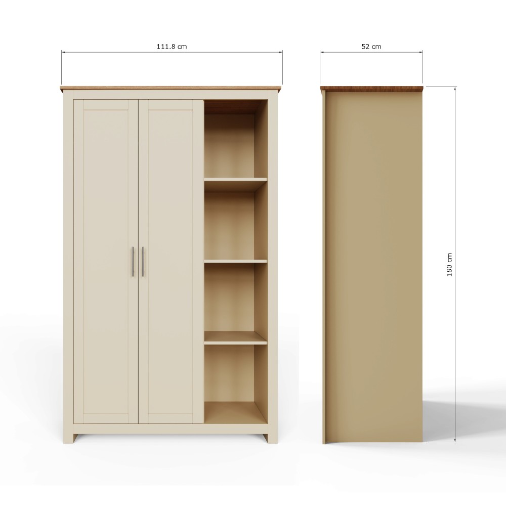 Fife Cream 2 Door Wardrobe with Shelves
