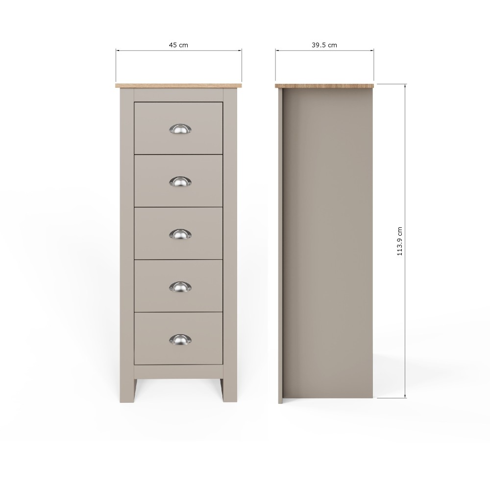 Fife Grey 5 Drawer Tall Boy