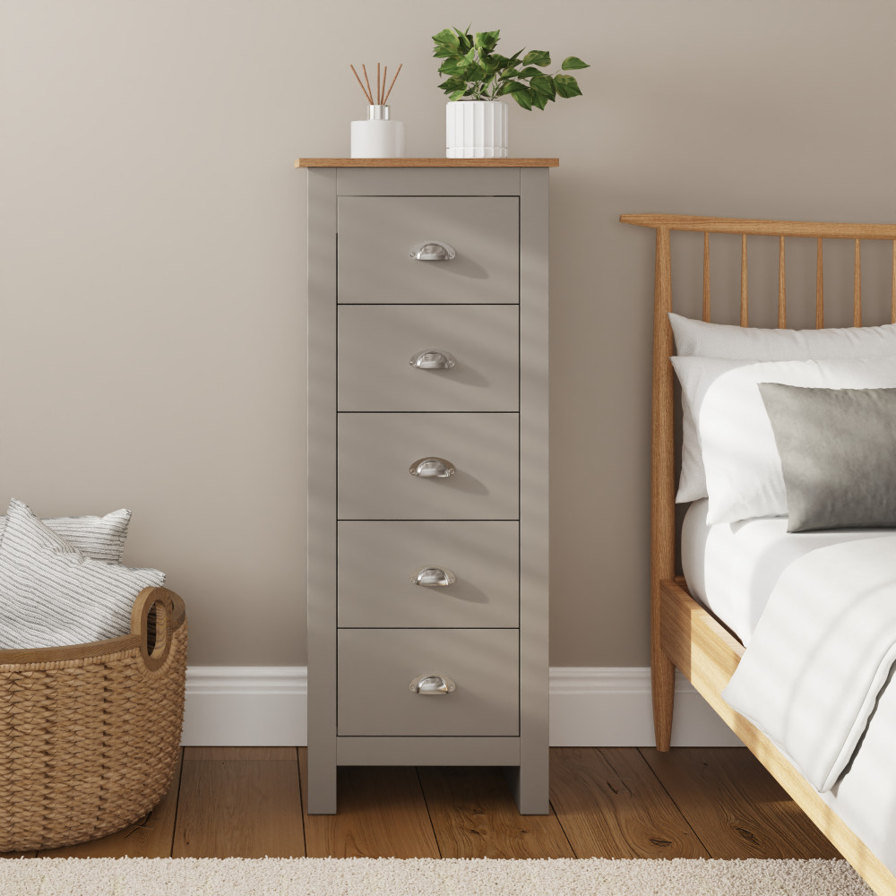 Fife Grey 5 Drawer Tall Boy
