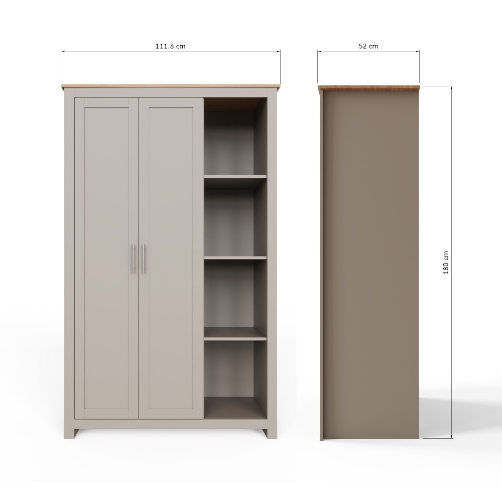 Fife Grey 2 Door Wardrobe With Shelves