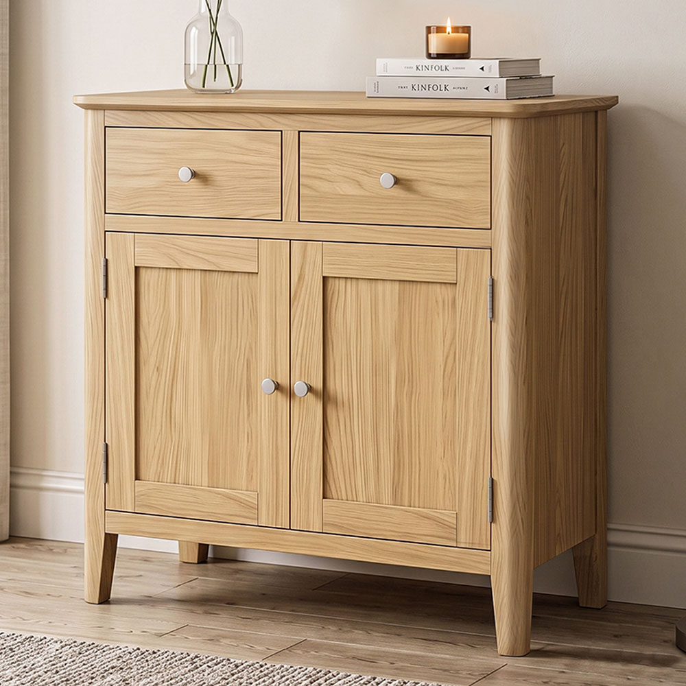 Folkestone Light Oak 2 Door 2 Drawer Mini Sideboard | Assembled