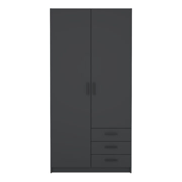 Harlow Wardrobe with 2 Doors + 3 Drawers in Matt Grey