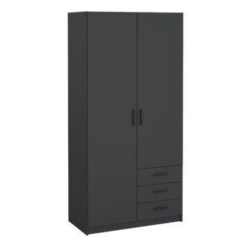 Harlow Wardrobe with 2 Doors + 3 Drawers in Matt Grey