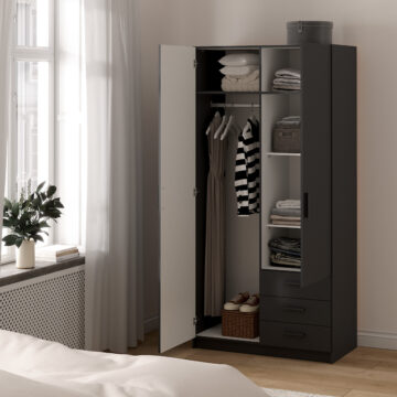Harlow Matt Grey 2 Door Wardrobe with Drawers