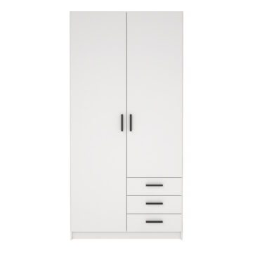 Harlow Wardrobe with 2 Doors + 3 Drawers in White