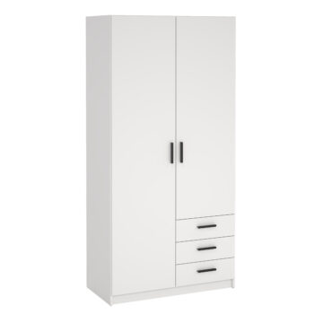 Harlow Wardrobe with 2 Doors + 3 Drawers in White