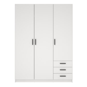 Harlow Wardrobe with 3 Doors + 3 Drawers in White
