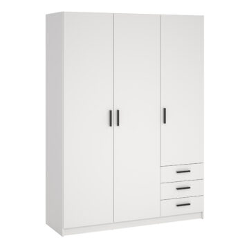 Harlow Wardrobe with 3 Doors + 3 Drawers in White