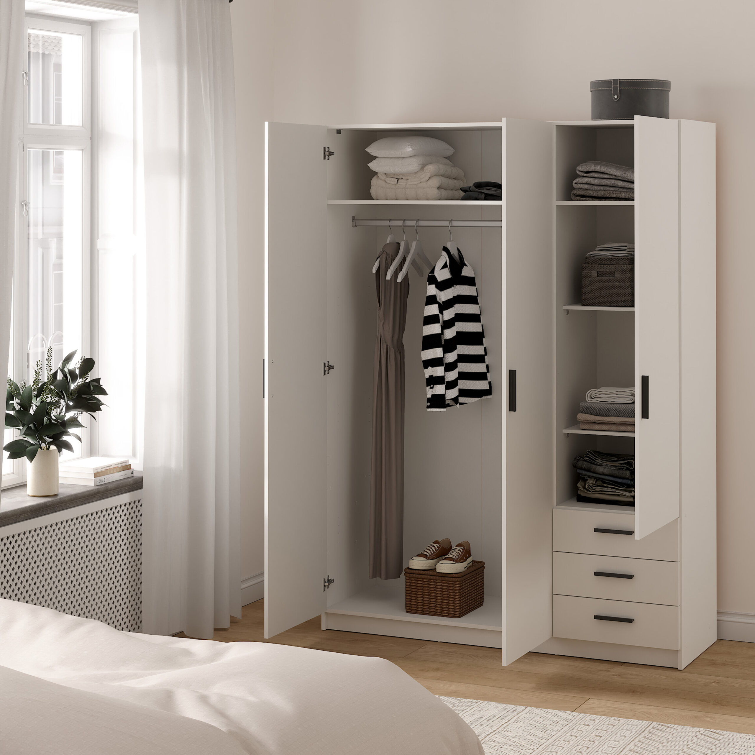 Harlow White 3 Door Wardrobe with Drawers