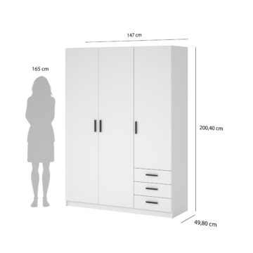 Harlow White 3 Door Wardrobe with Drawers