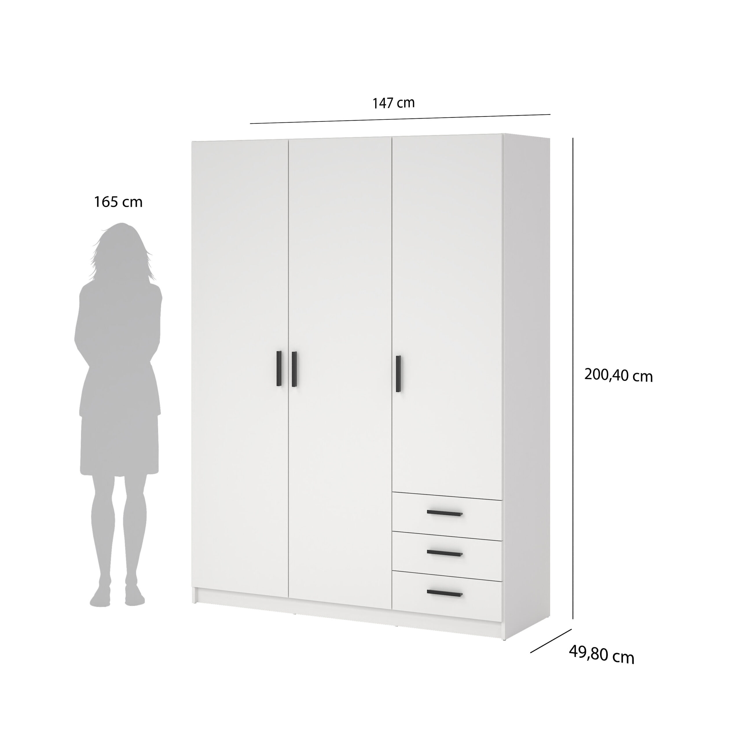 Harlow White 3 Door Wardrobe with Drawers