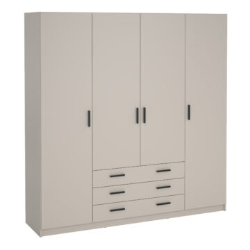 Harlow Wardrobe with 4 Doors + 3 Drawers in Cashmere