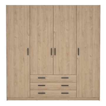 Harlow Wardrobe with 4 Doors + 3 Drawers in Jackson Hickory