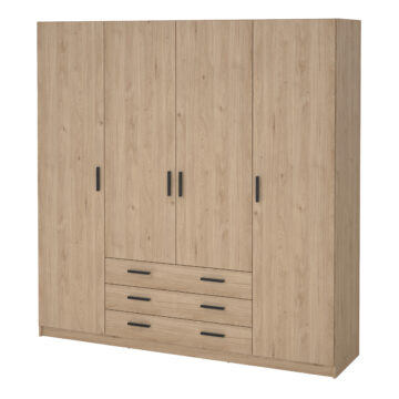Harlow 4 Door Wardrobe with Drawers | Jackson Hickory Oak Finish