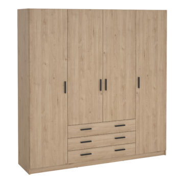 Harlow Wardrobe with 4 Doors + 3 Drawers in Jackson Hickory