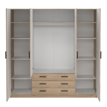 Harlow 4 Door Wardrobe with Drawers | Jackson Hickory Oak Finish