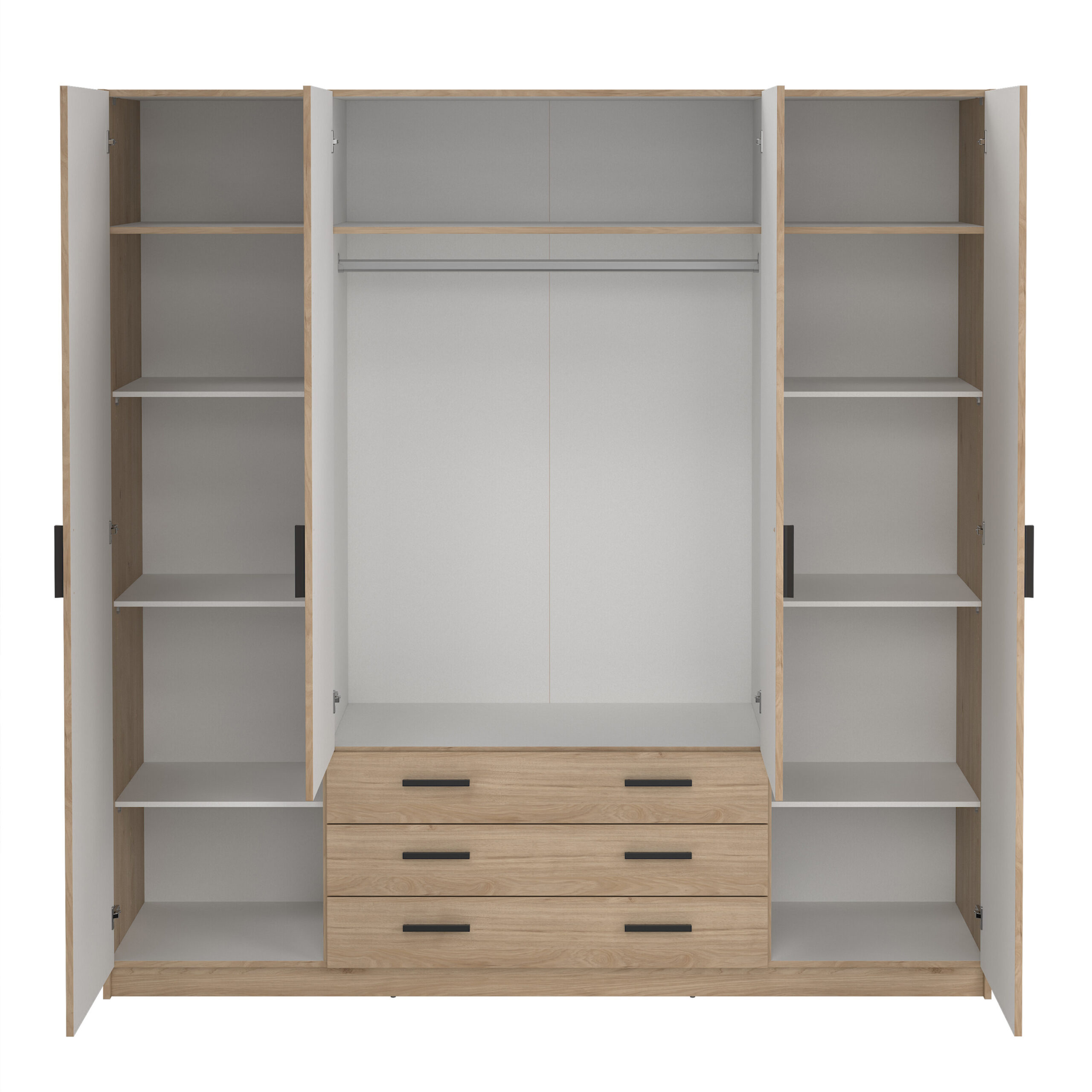 Harlow 4 Door Wardrobe with Drawers | Jackson Hickory Oak Finish