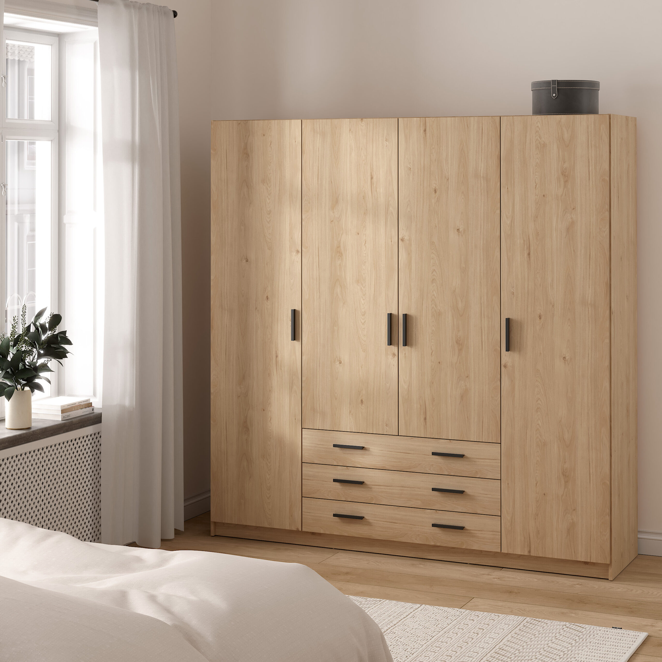 Harlow 4 Door Wardrobe with Drawers | Jackson Hickory Oak Finish